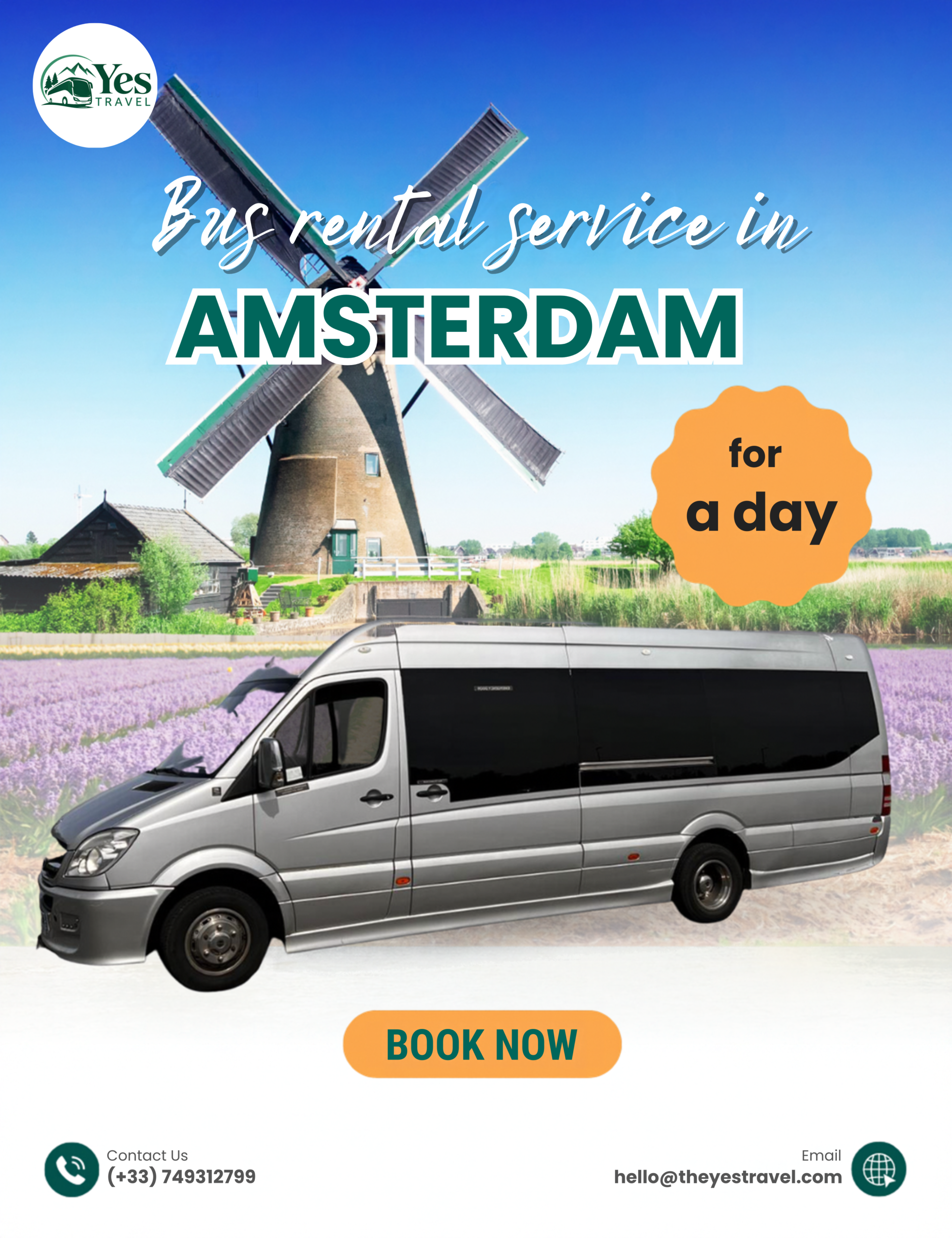 Long Distance Bus Rental Service, City to City, start in Amsterdam.